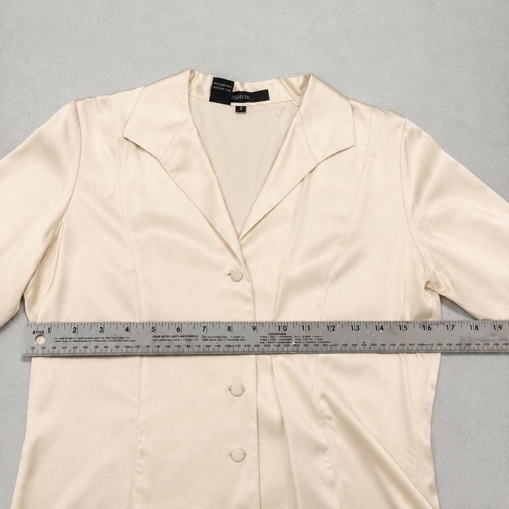 Vintage ISHYU 100% Silk Champagne Blouse Princess Seam Button Front Size 2 - Picture 5 of 5